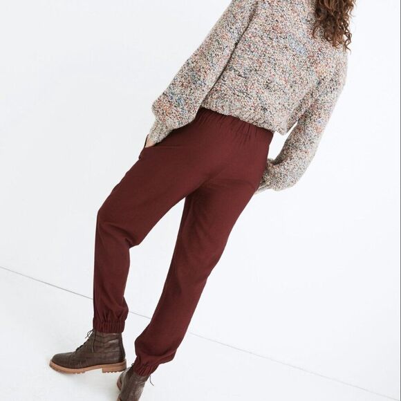 MADEWELL Drapey Seamed Track Trousers in Dark Cabernet - Picture 3 of 5